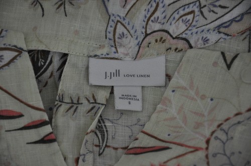 J Jill Love Linen Top Women’s S Pale Yellow Floral & Paisley 3/4 Lace Up Sleeve - Picture 8 of 8