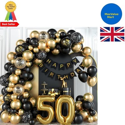 Atemberaubende Schwarz & Gold 50. Geburtstag Luftballons mit Folie und Konfetti Designs
