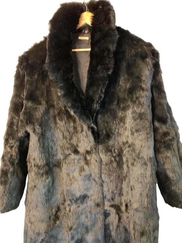 Винтажный мужской черный кроличий мех пальто XXL длинный шаль воротник с подкладкой RII10583 - Изображение 3 из 4