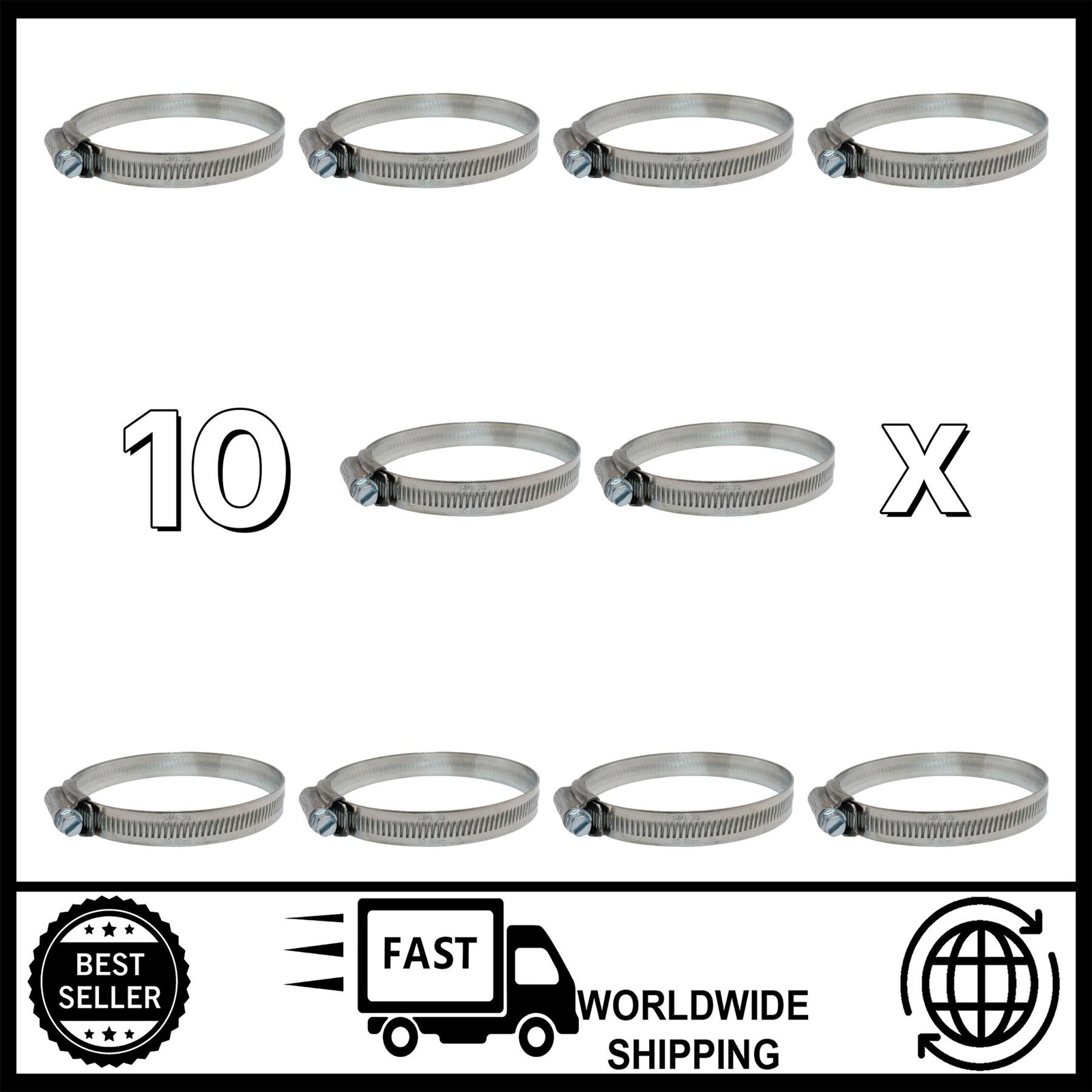 10x Jubilee Hose Clips 60–80mm Stainless Steel Pipe Clamp