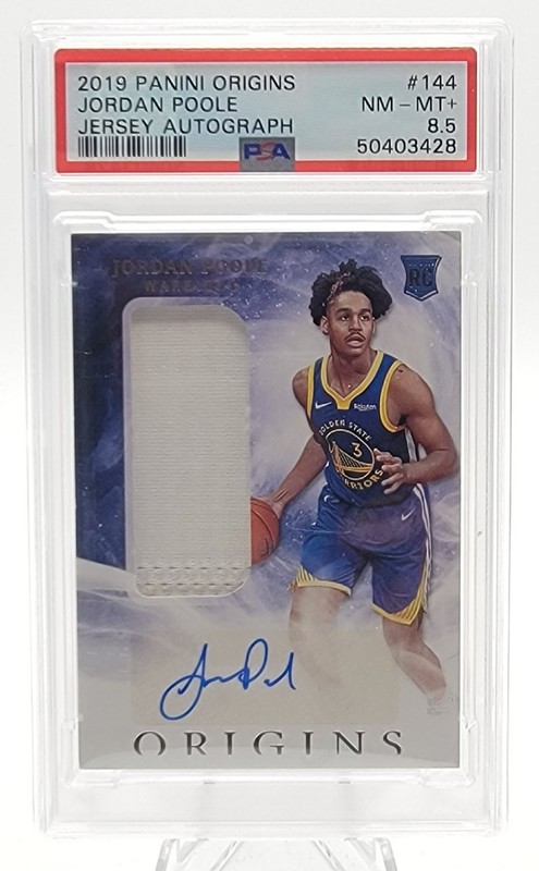 JORDAN POOLE 2019-20 ORIGINS ROOKIE RPA PATCH RC AUTO WARRIORS PSA 8.5 Q7857