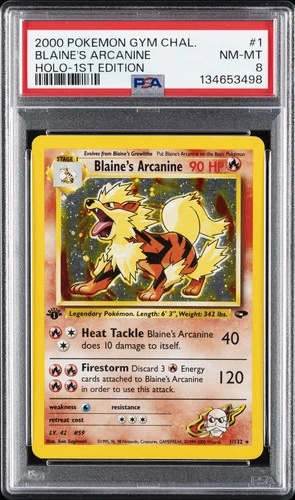 2000 POKEMON GYM CHALLENGE HOLO-1ST EDITION #1 BLAINE'S ARCANINE PSA 8