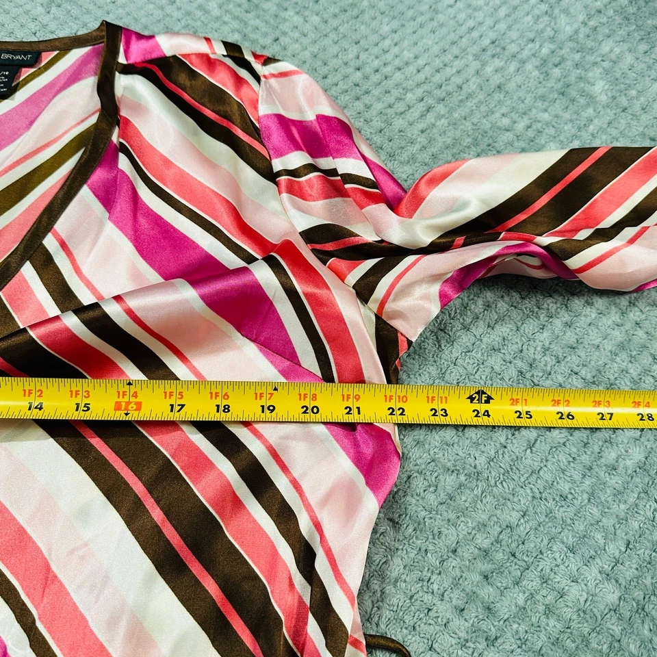 Blusa envolvente vintage retro Y2K rosa/marrón rayas sedosas manga larga LANE BRYANT  Foto 4 de 4
