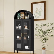 73 in Tall Metal Arched Cabinet Kitchen Pantry Storage Cabinet with Glass Doors