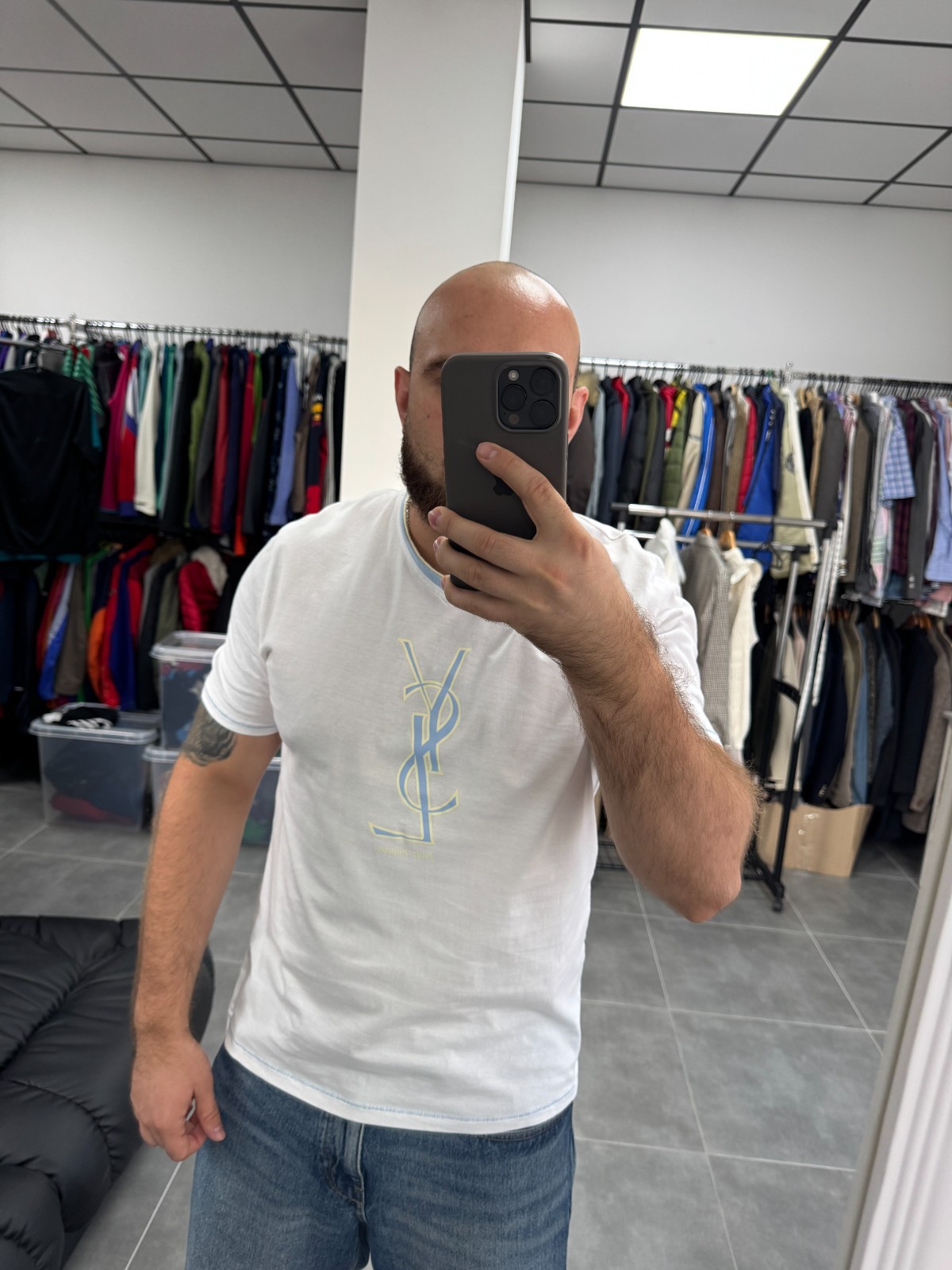 T shirt vintage Yves Saint Laurent Pour Homme YSL logo centrale uomo taglia L