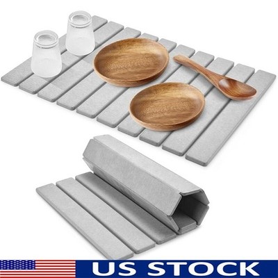 Eco-Friendly Diatomaceous Earth Dish Drying Mat Quick Dry Absorbent Pad Gray New