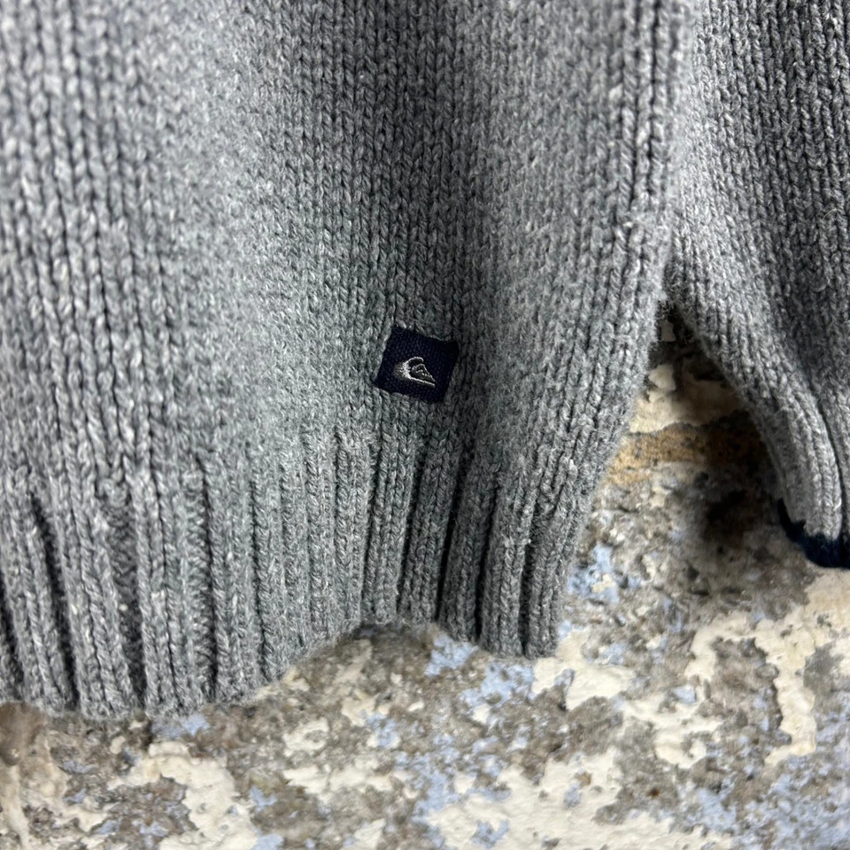 复古 Y2K Quiksilver 灰色 Fair Isle 圆领针织毛衣男式 XL — 第 3/4 张图片