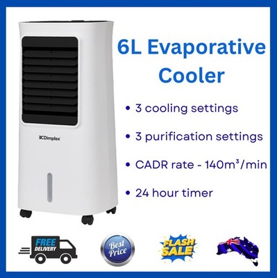 Dimplex DCEVP6WT Electric 6L Evaporative Cooler With Air Purification w Remote
