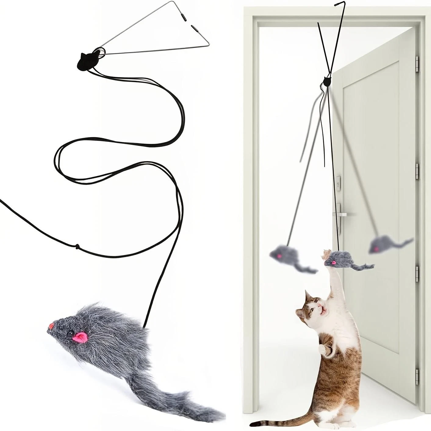 Interactive Door Hanging Cat Toy with Black Mouse Teaser - Entertain and Exercis