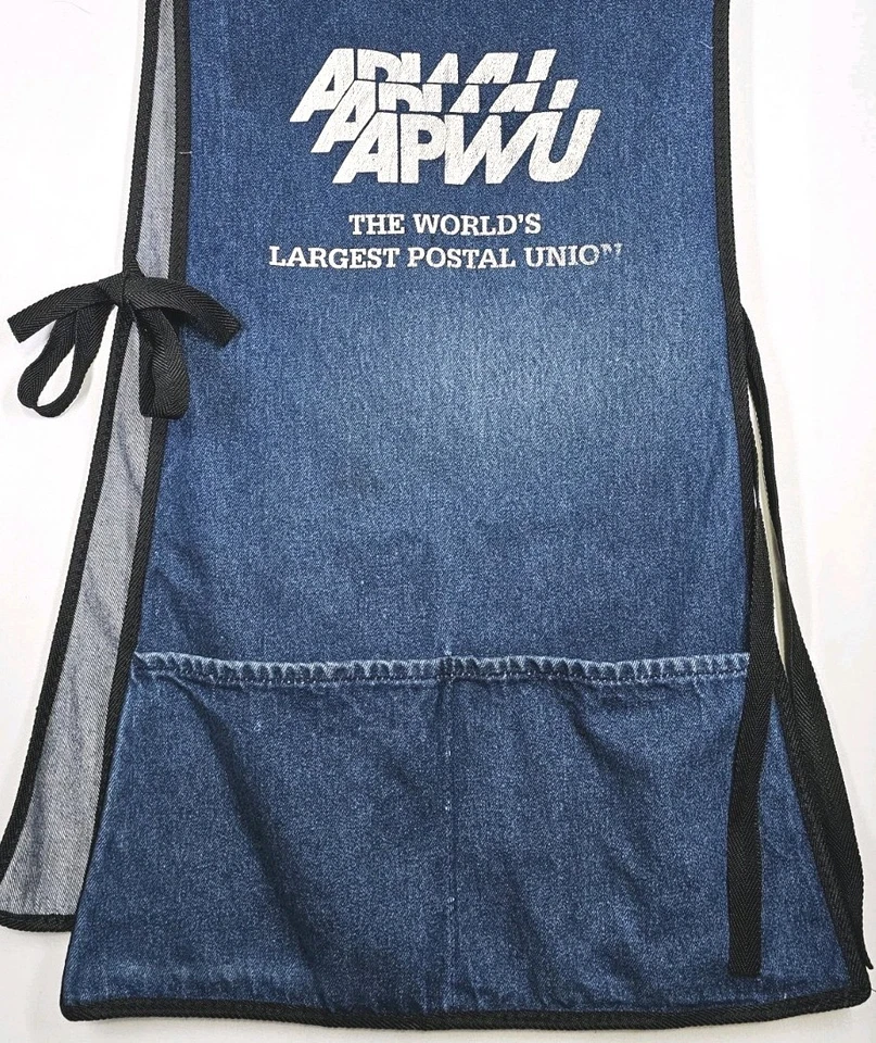 Vintage APWU The World's Largest Postal Union Apron BIB SMOCK Workwear Denim Blu - Image 3 of 3