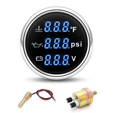 Triple Gauge Set 3in1 Oil Pressure Water Temperature  Voltmeter 2" 52mm B...