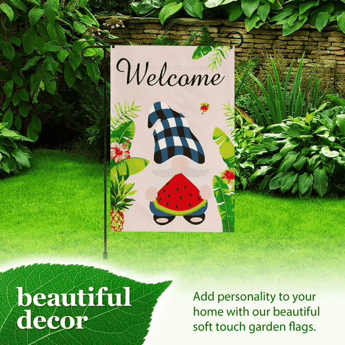 Combo Pack Garden Flag Stand Black 36x16 in Garden Flag 12x18 in Summer Welcome - Picture 6 of 9