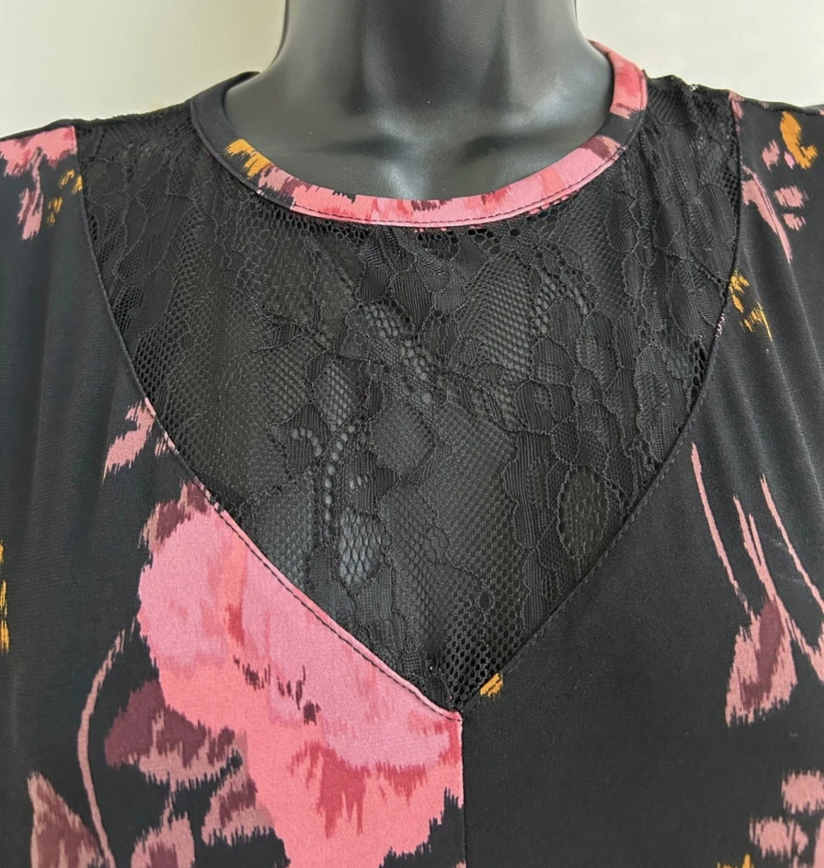 Torrid Womens 00X Sz 10 Black Pink Floral Midi Dress Whimsigoth Grunge 90s Lace - Image 2 of 4