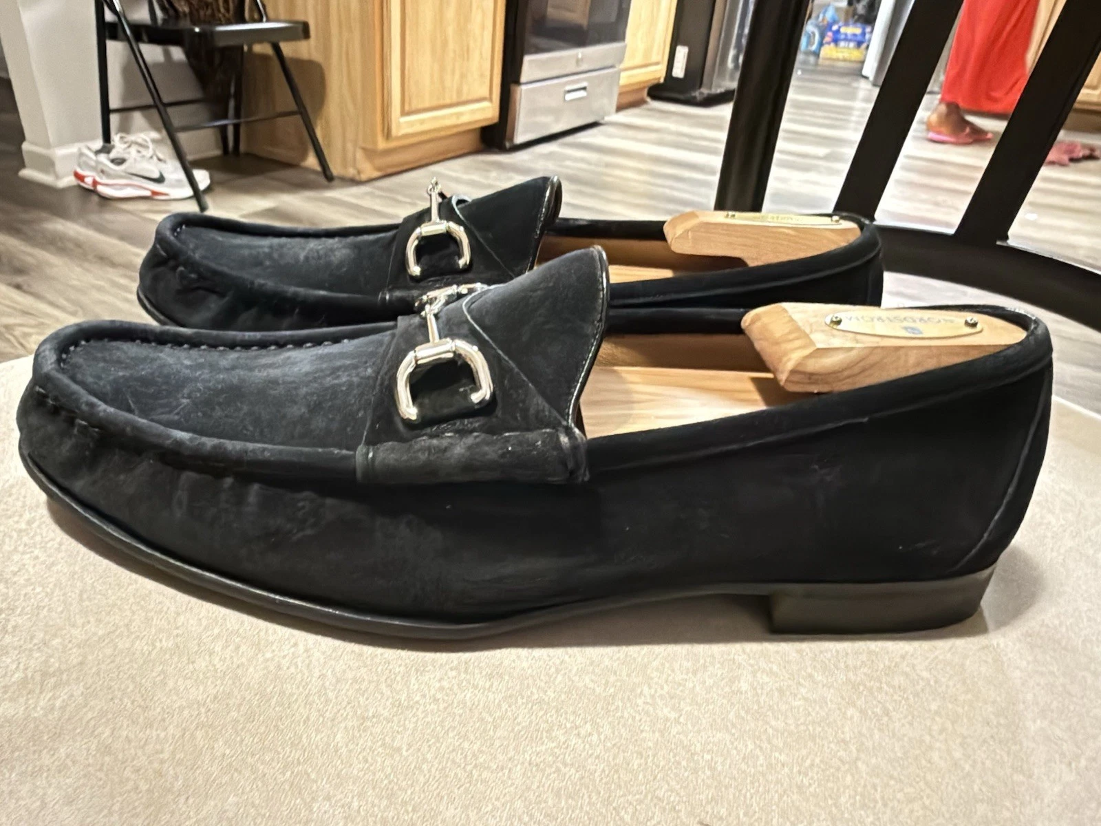 Mocassins Gucci chaussures daim noir argent boucle Horsebit homme UK 9 US 10 EU 43