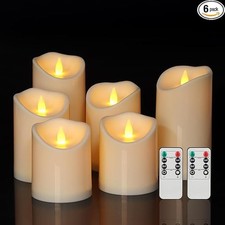 Outdoor Indoor Flameless Candles, Patented 3D Dual-LED, Set of 6 Slanted Top