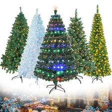 Xmas Christmas Tree Bushy with LED Lights/Pre Lit/Fiber Optic/Snow Flocked Decor