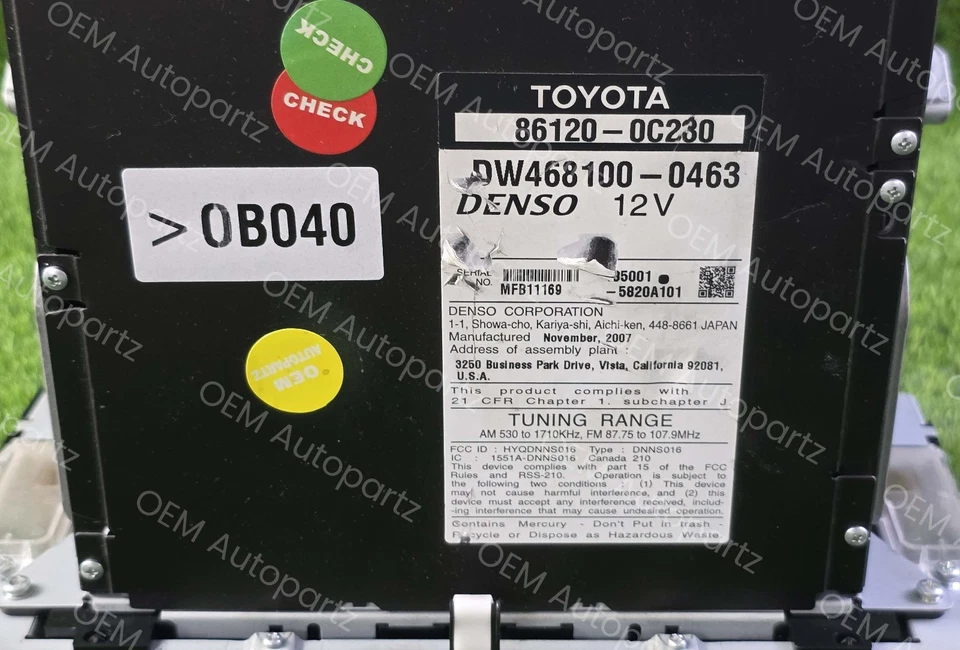 Toyota SEQUOIA 2007-2009 JBL Navegación Display Unidad 86120-0c230 Fabricante Original Usado Foto 4 de 4