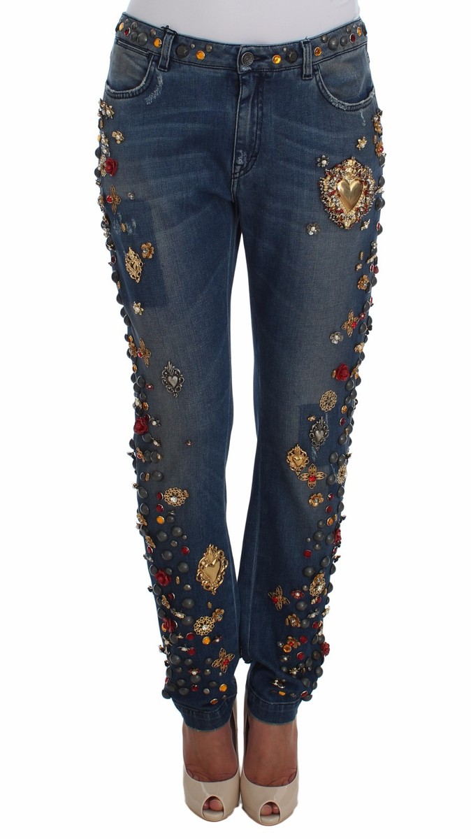 DOLCE & GABBANA Jeans Crystal Roses Heart Embellished IT44