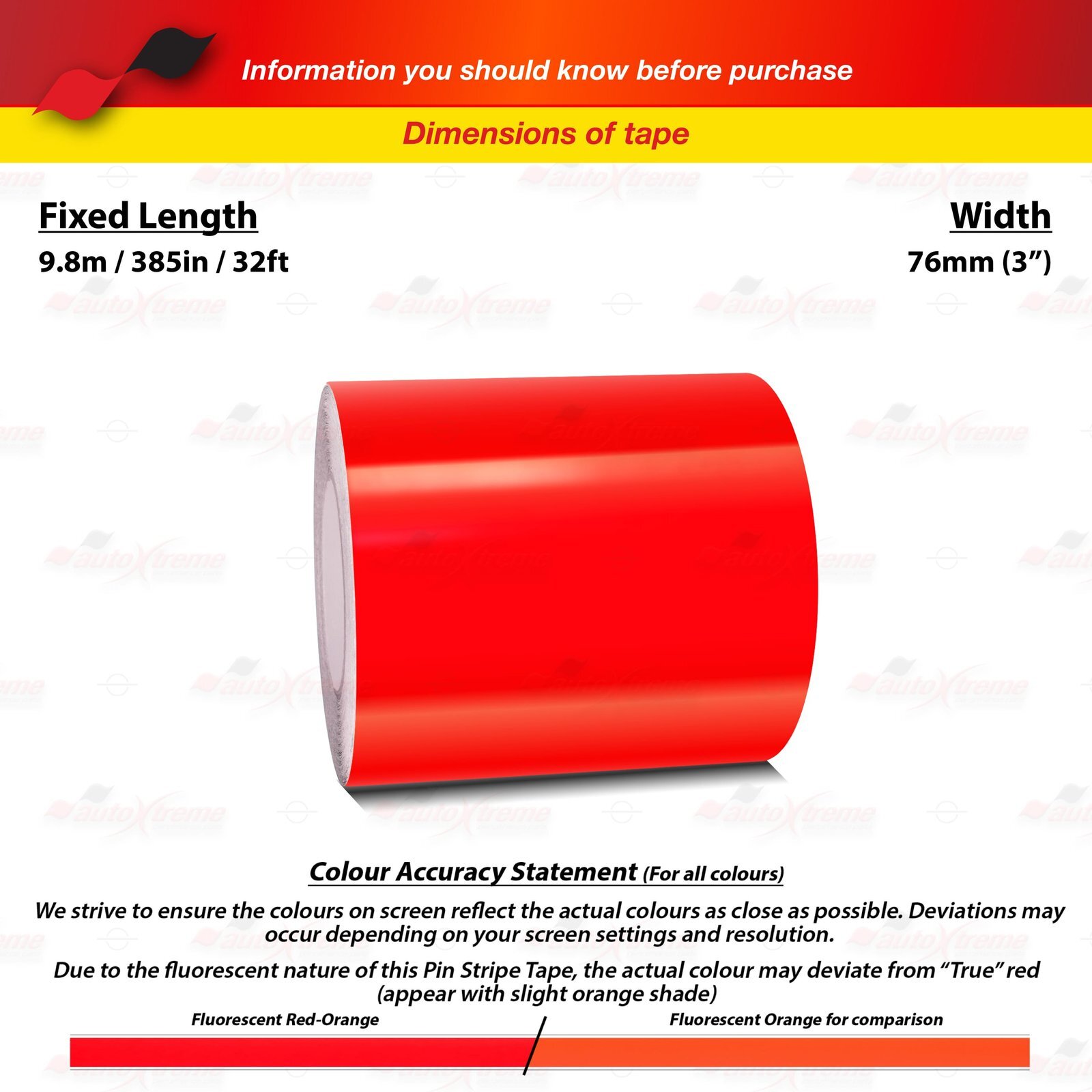 3" 76mm PinStriping Stripe Styling Decal Vinyl Sticker FLUORESCENT RED-ORANGE