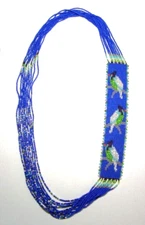 Mesa Style Beaded Necklace w/ Birds Handmade Native Regalia 30" loop #05