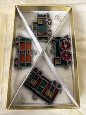 Vintage Sun Catcher Multi Color Stain Glass Train Engine Set Of 4
