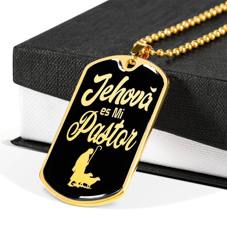 Jehova Es Mi Pastor Spanish Dog Tag Stainless Steel or 18k Gold 24