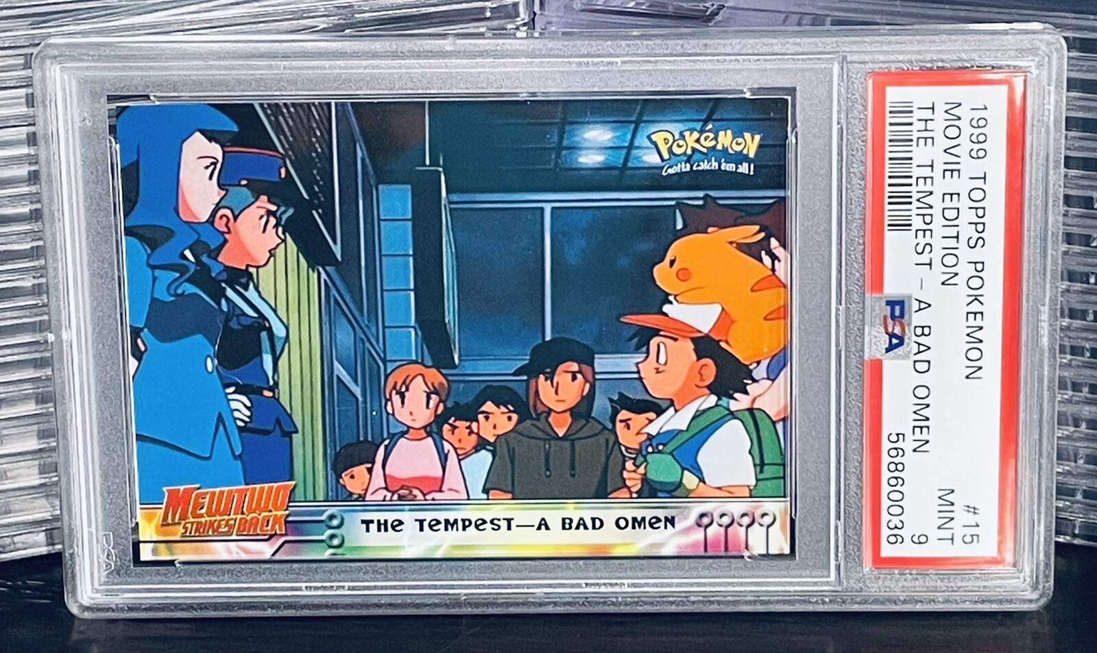 Pokemon Topps 1999 Movie Edition Mewtwo Pikachu Card #15 PSA 9 MINT LOW POP