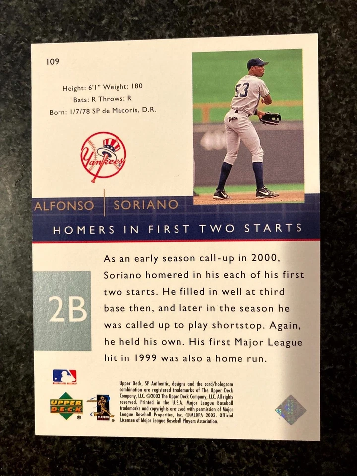 2003 SP Authentic #109 Alfonso Soriano /2500 B1 - Image 2 of 2