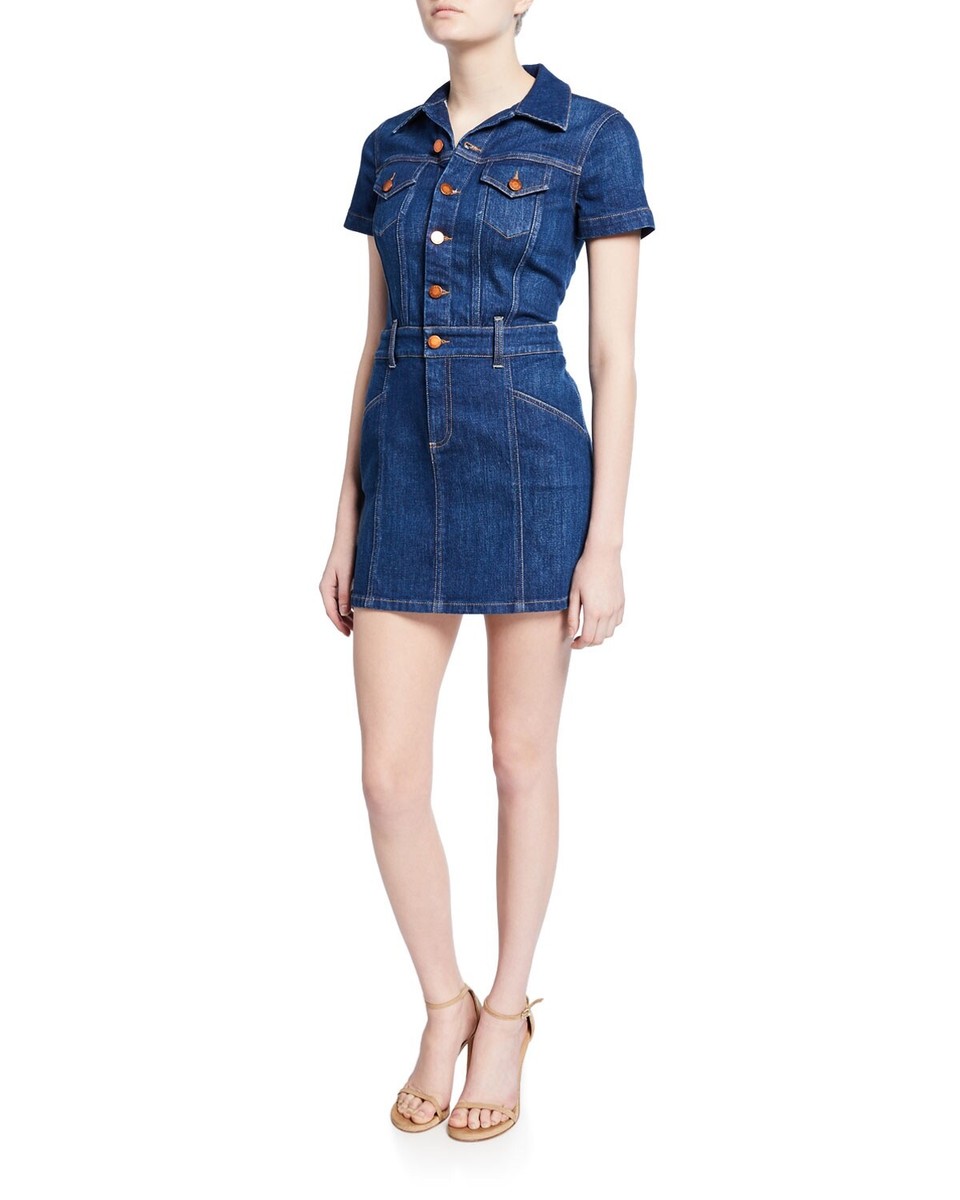alice and olivia denim mini dress Alice + Olivia Mila Deep V Twist Front Denim Mini Dress - Denim Blue