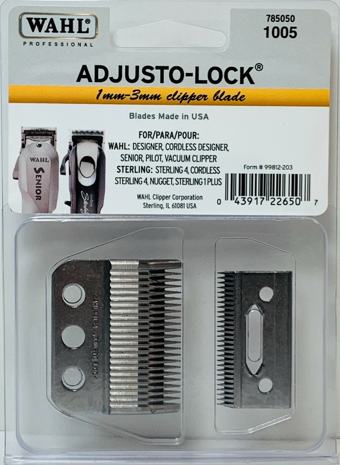 Wahl 1005 Adjusto-Lock 1mm-3mm Clipper Blade 3 Hole For Designer, Senior NEW