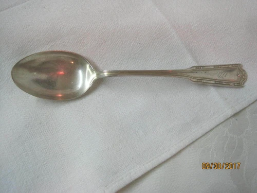 Antique 1912 Sterling Silver International Soup spoon Nathan Hale mono S (JM)