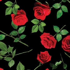 TRUE ROMANCE SINGLE RED ROSES ON BLACK BY BENARTEX ROSE FLORAL Fabric 1/2 YD