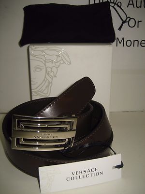 $295 NEW Versace Collection Mens Brown Leather 46'' Belt Remove Buckle Resizable