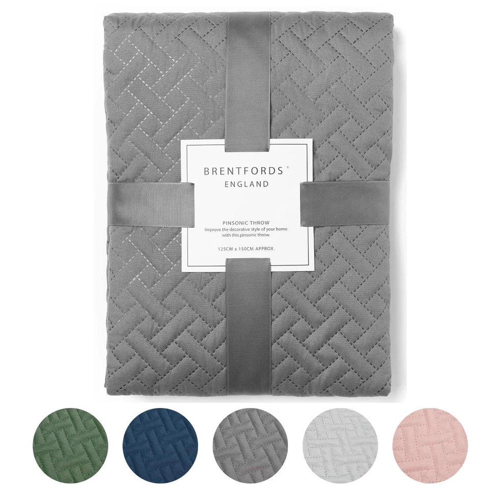 Brentfords Geo Quilted Bedspread Blanket Pinsonic Throw Large Sofa Bed Comforter