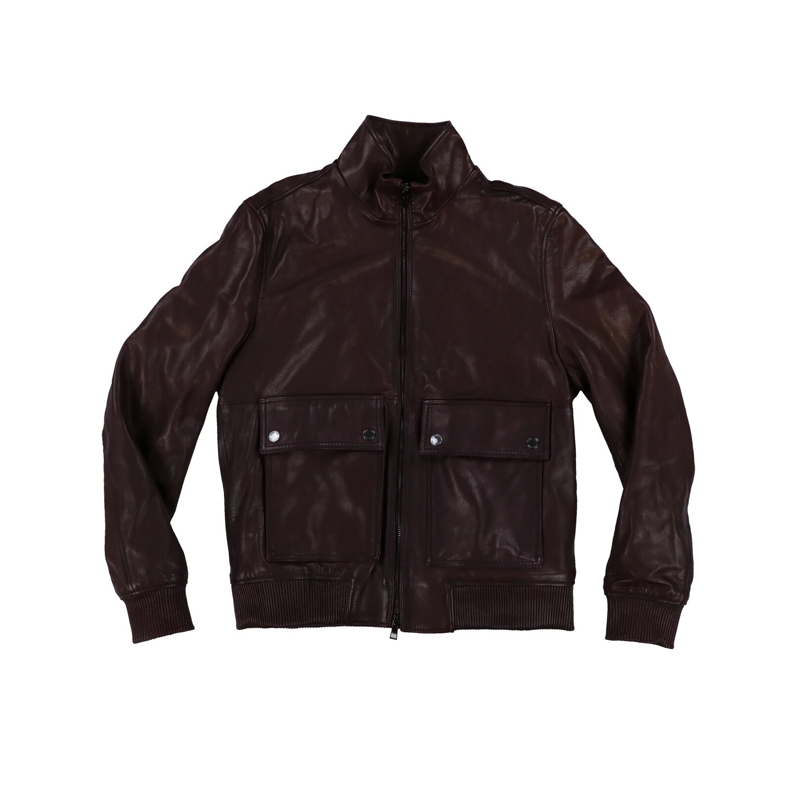 Giacca Michael Kors Uomo in Pelle Cerniera Intera Outerwear Cappotto Marrone Medio Nuovo con etichette