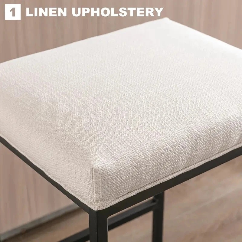 White Linen Counter Height Bar Stools, Backless Upholstered for Kitchen/Bar Pub - Image 4 of 4