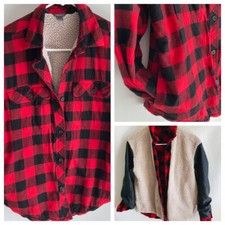 2020 EDDIE BAUER Womens Size S Shirt Jacket Flannel Sherpa Fleece BUFFALO CHECK