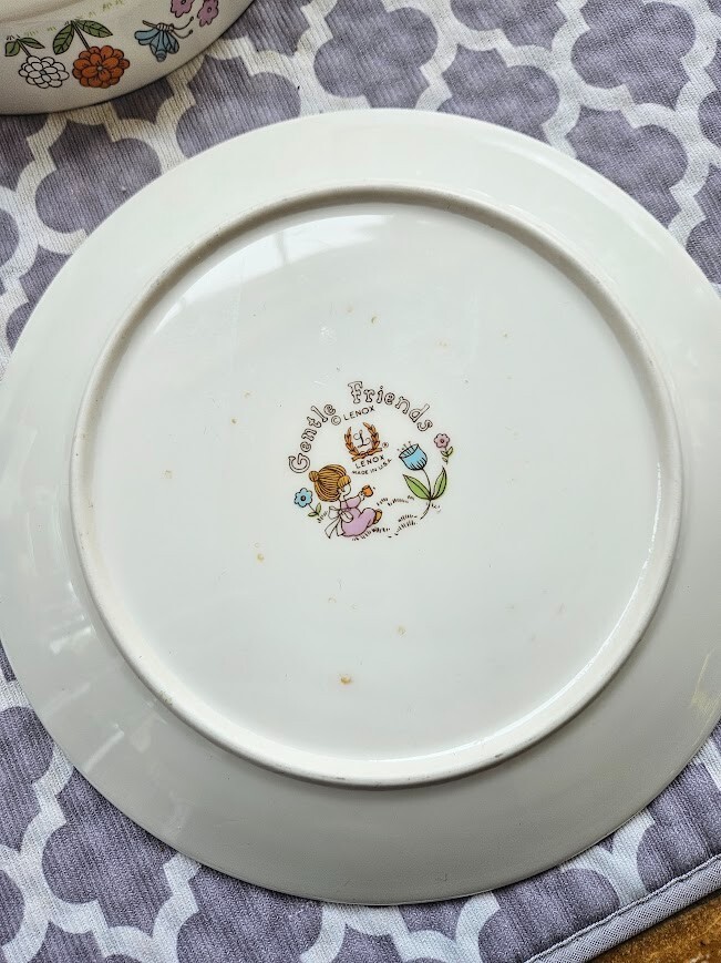 Vintage 70's Lenox "Gentle Friends" Plate and Bowl Children's Set Kids Flowers