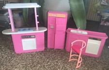 Barbie Doll 1990  s Kitchen Play Set Stove, Refrigerator, Chair  Sink
