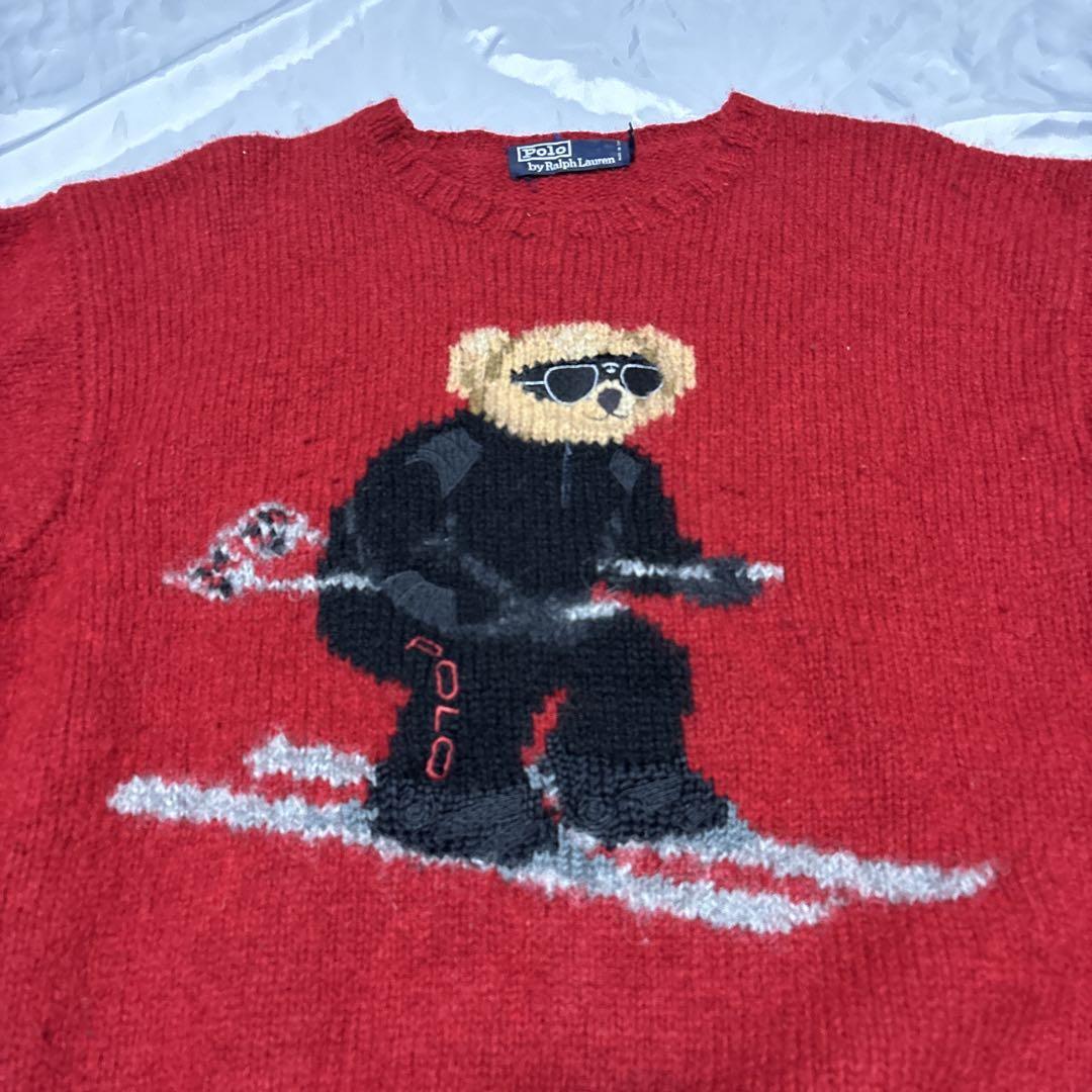 90s POLO BEAR KNIT ポロベア ニット Polo Ralph Lauren Knit Sweater Red Polo Bear Ski Men Size M