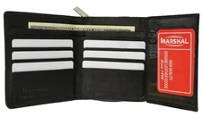 Women's Black Genuine Leather Card ID Holder Mini Purse Wallet with Snap Closure