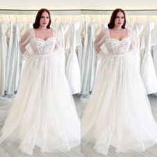 Plus Size Wedding Dresses Puff Sleeves Lace Appliques A Line Tulle Bridal Gowns