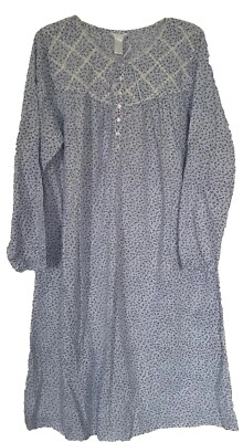 VTG ADONNA Sz L PRAIRIE CHINTZ FLORAL COTTON LONG NIGHTGOWN GOWN LACE B45