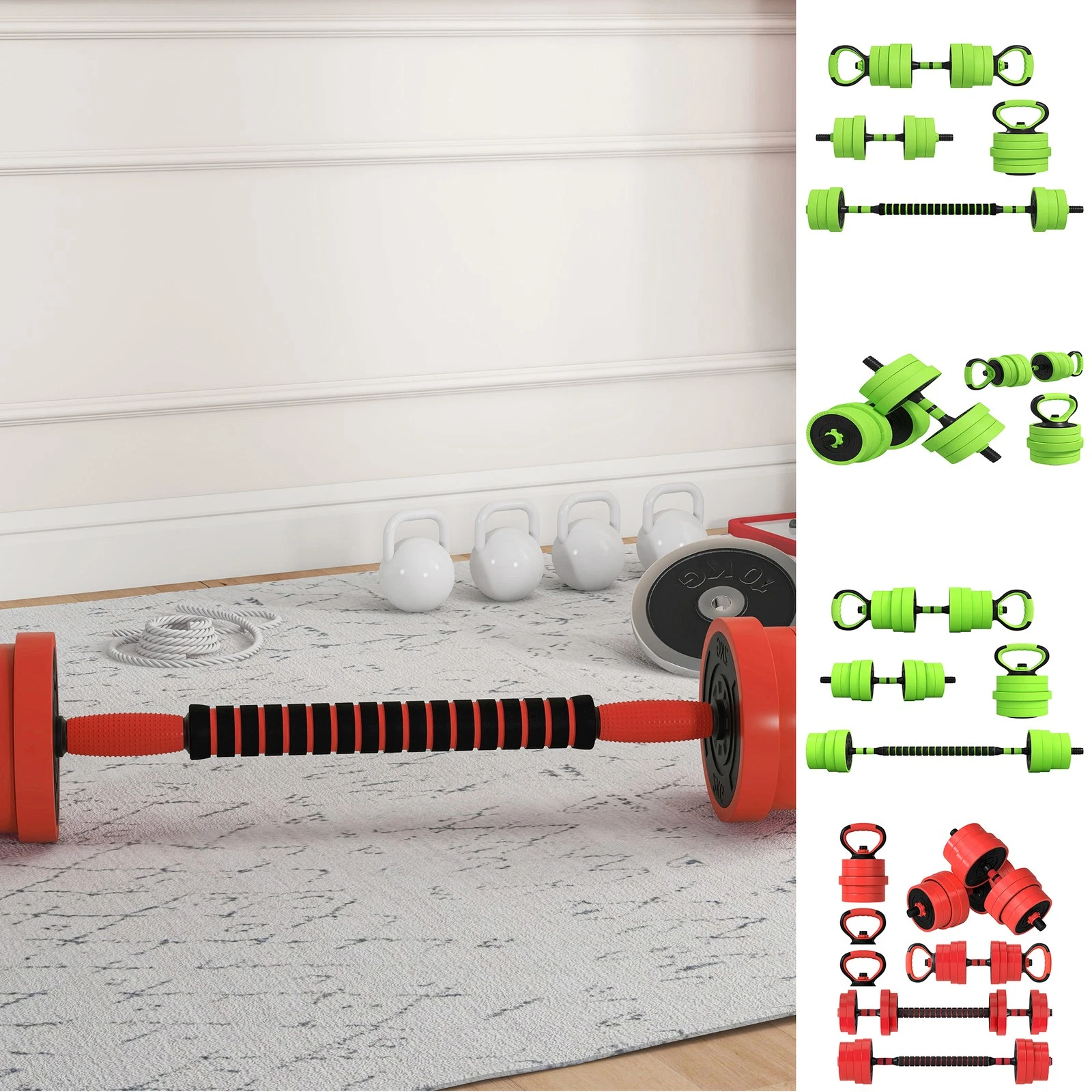 4-in-1 Weight Dumbbells Set, Barbell, Kettlebell, Push Up Stand, Refurbished