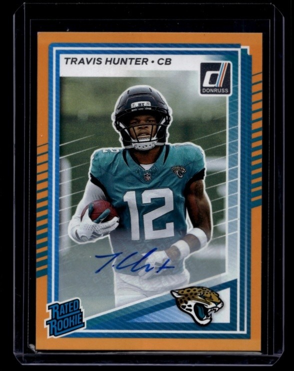 2025 Panini Donruss Football Travis Hunter #301 Rated Rookie Auto Orange