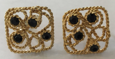 VTG Ginnie Johanson Danson (GJD) Gold Tone w/Black Stones Clip Earrings