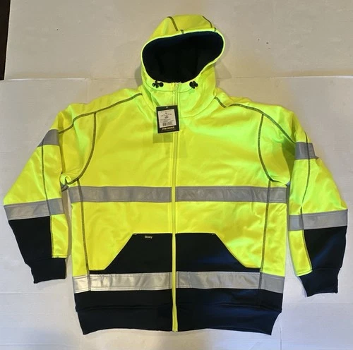 Bisley Workwear Jacket Hooded Zipper ANSI 107 R Class 3 Yellow Navy Reflect 2XL image 5