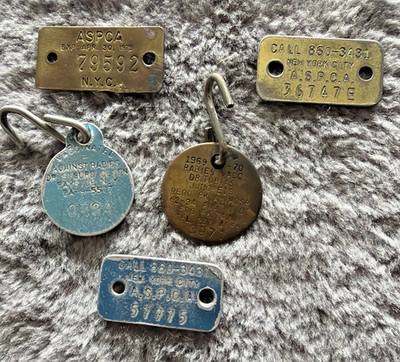 Lot Of 5 Vintage Dog License Tag 1960 s-1970 s ASPCA New York N.Y.C.