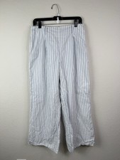 Abercrombie  Fitch Striped Cotton Wide Leg Pull On Pants Sz 29 Lined Beachy
