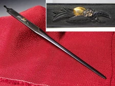 Kyo-Kinko School Camellia Design 笄 Kogai Edo original tsuba antique